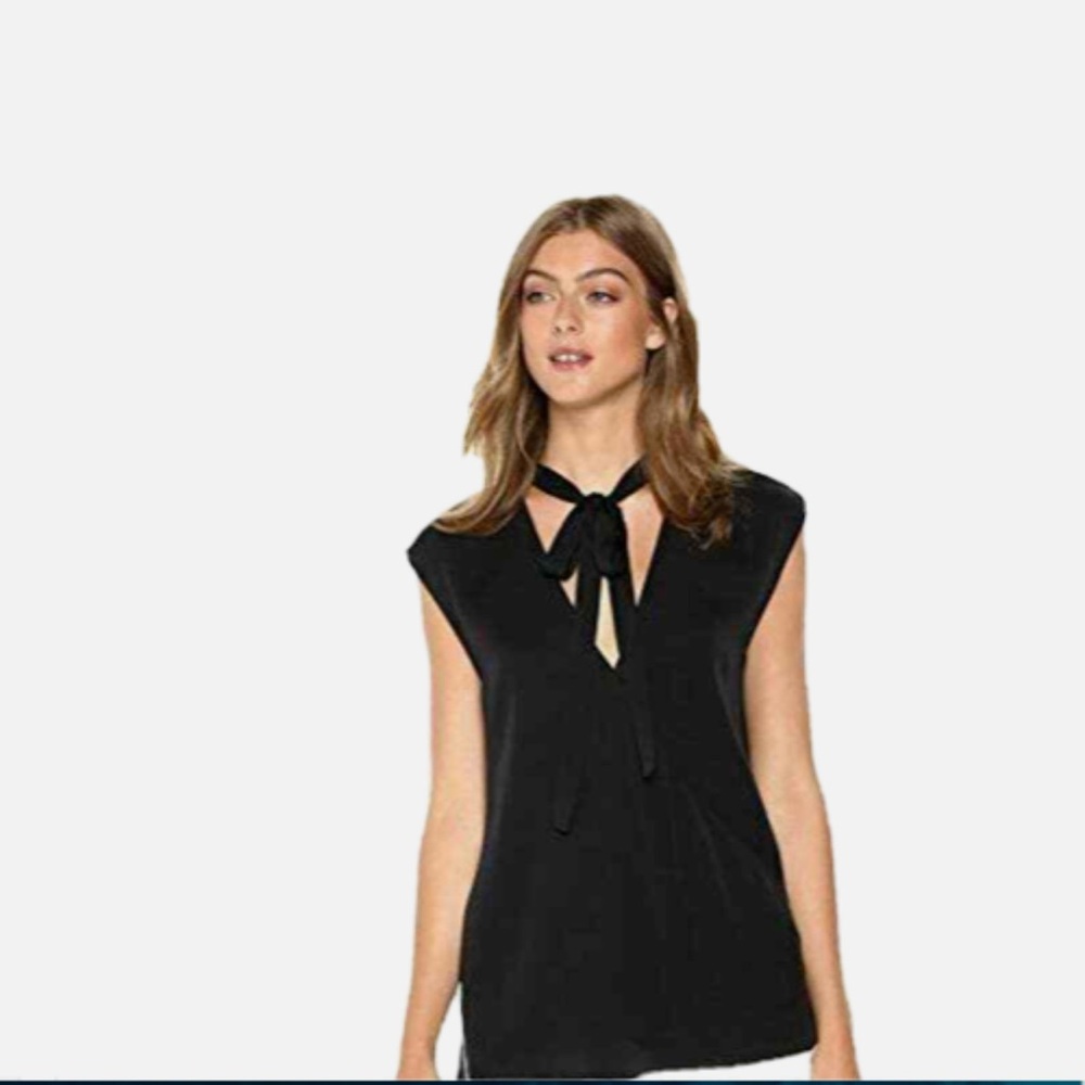 THEORY Relaxed Tie-neck Sleeveless 100% Silk S Wrap Top Georgette Blouse bow